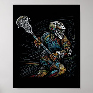 Lacrosse Player Line Abstrakte Kunst Poster