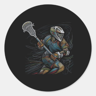 Lacrosse Player Line Abstrakte Kunst Runder Aufkleber