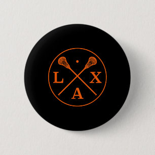 Lacrosse Player-Logo - Orange Team Color Lax Stick Button