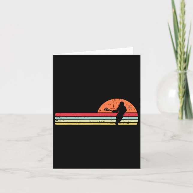 Lacrosse Player Silhouette Sunset Retro Lax Men Wo Karte (Vorderseite)