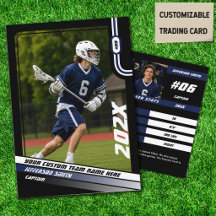 Lacrosse Player Trading Card in Black Blue