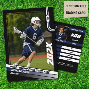 Lacrosse Player Trading Card in Black Blue Telefonnummerkarte