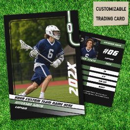 Lacrosse Player Trading Card in Black Green Telefonnummerkarte
