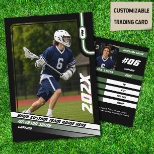 Lacrosse Player Trading Card in Black Green Telefonnummerkarte