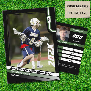 Lacrosse Player Trading Card in Black Green Telefonnummerkarte