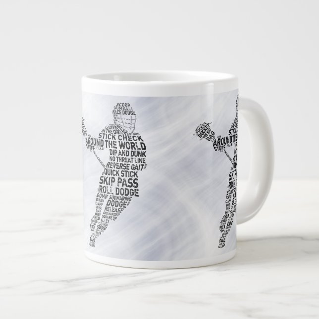 Lacrosse Player Word Art, lax Jumbo-Tasse (Vorderseite Rechts)