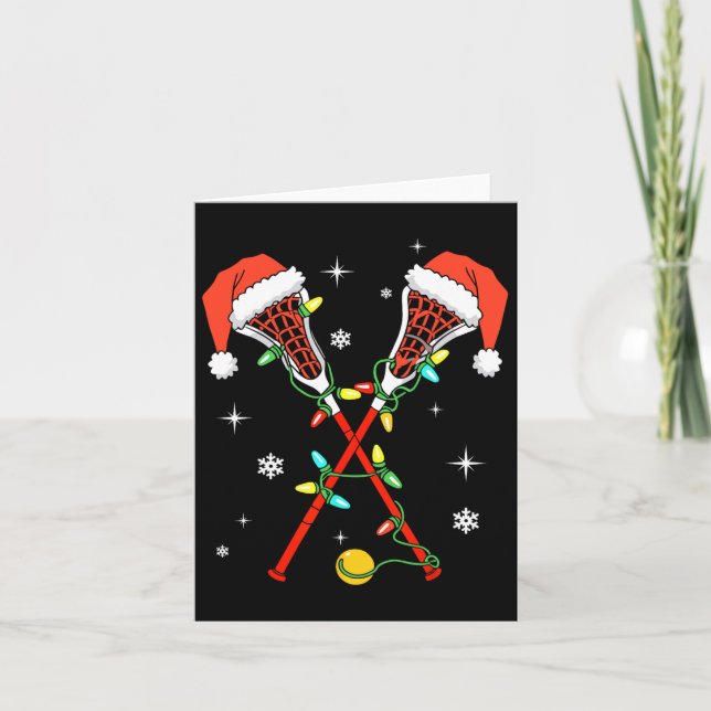Lacrosse Player Xmas Lights Weihnachtsmannmütze La Karte (Vorderseite)