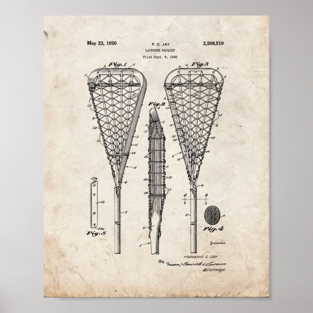 Lacrosse Racquet Patent - Altes Aussehen Poster (Vorne)