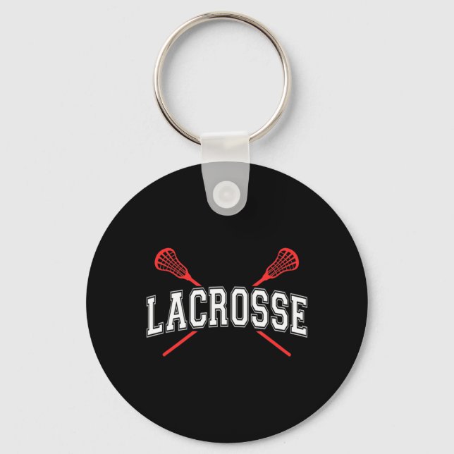 Lacrosse Red Crossed Sticks für Jugendliche oder E Schlüsselanhänger (Vorderseite)