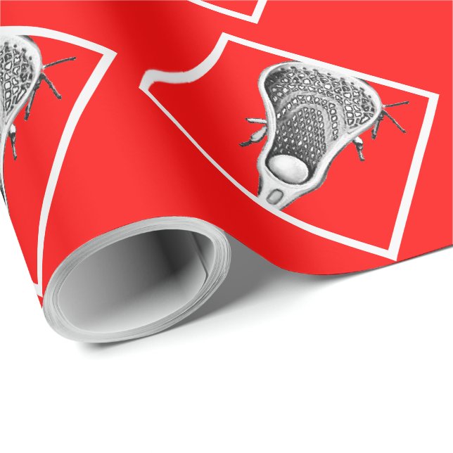 Lacrosse Red Gift Wrapping Paper Geschenkpapier (Rolleneckpunkt)