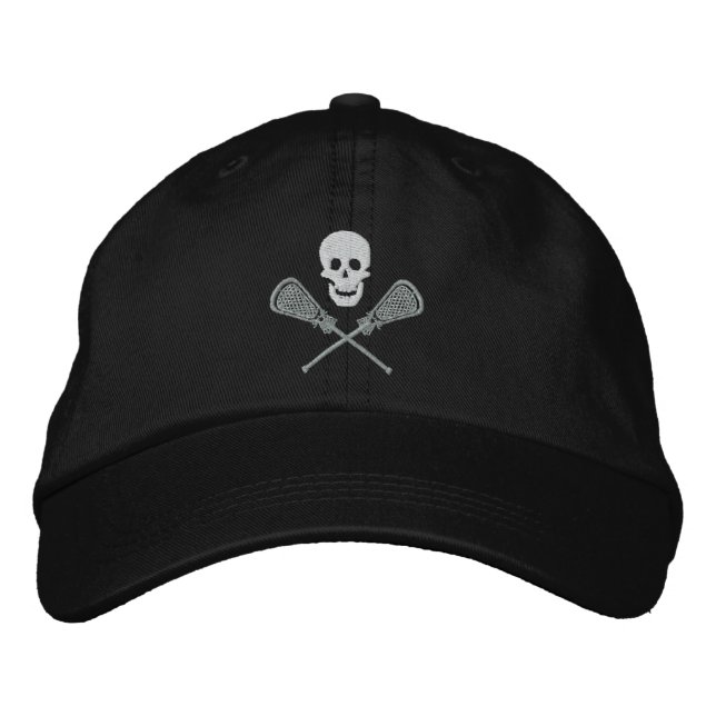 Lacrosse Skull und Cross Sticks bestickte Spitze Bestickte Kappe (Vorderseite)