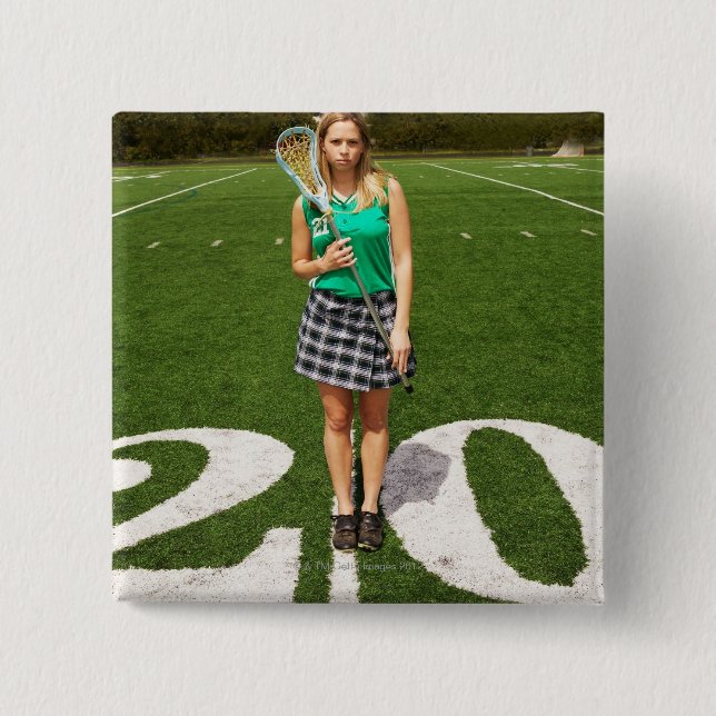 Lacrosse-Spieler (16-18) in der Schule Button (Vorderseite)