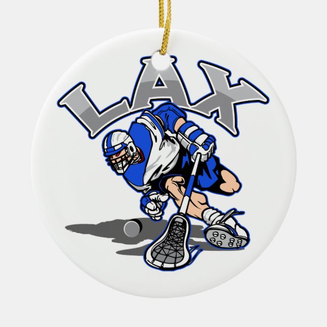 Lacrosse-Spieler-Blau-Uniform Keramik Ornament (Vorne)