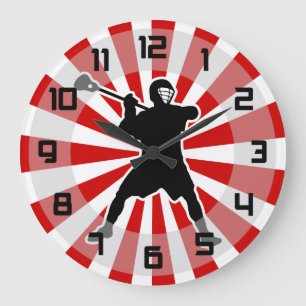 Lacrosse-Spieler-Wanduhr - rotes weißes Schwarzes Große Wanduhr