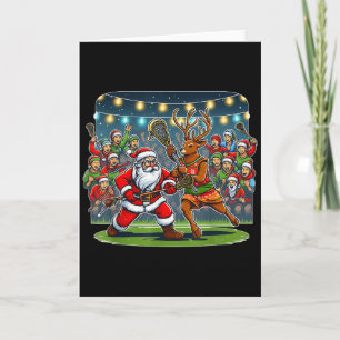 Lacrosse-Spieler Weihnachten Santa Rentier spielt Karte
