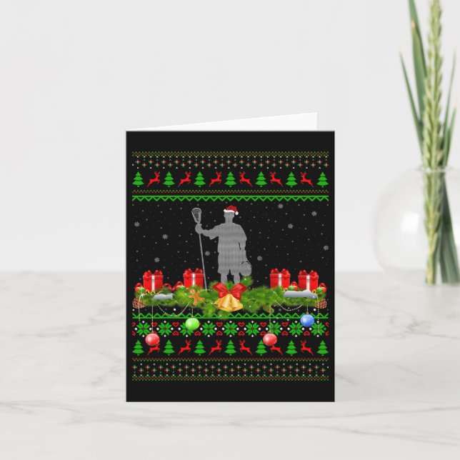 Lacrosse Sports Lover Xmas Santa Ugly Lacrosse Karte (Vorderseite)