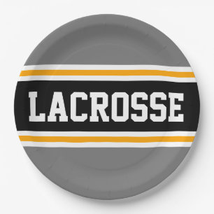 LACROSSE Sporty Gray Black Yellow Racing Streifen Pappteller