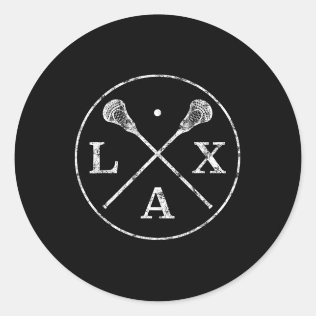 Lacrosse Sticks Emblem I T-Shirt für LAX Spieler u Runder Aufkleber (Vorderseite)