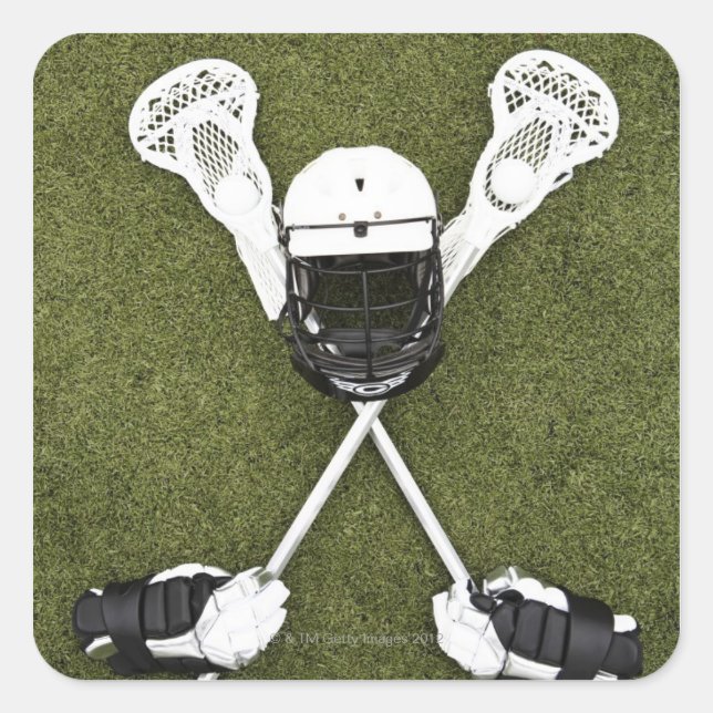 Lacrosse Sticks, Handschuhe, Bälle und Sporthelm Quadratischer Aufkleber (Vorderseite)