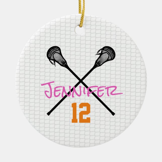 Lacrosse Sticks Netzname Nummer Sportmädchen Keramik Ornament (Vorne)