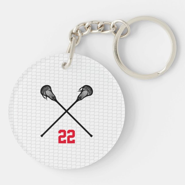 Lacrosse Sticks Player Nummer Sportcoach Spaß Schlüsselanhänger (Rückseite)