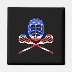 Lacrosse Sticks und Helm mit amerikanischer Flagge Magnet