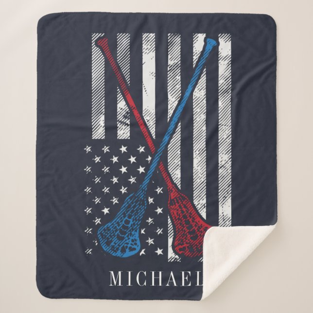 Lacrosse Sticks Vintag Flag Personalisiert Sherpadecke (Vorderseite)