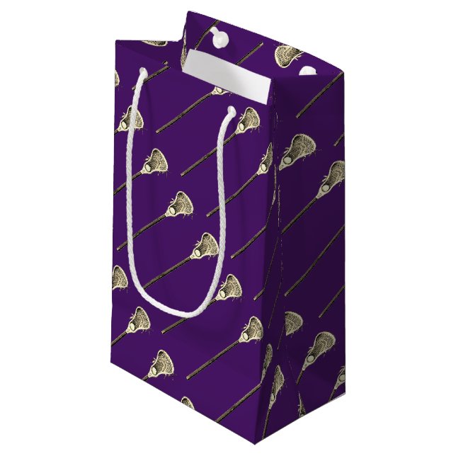 Lacrosse Team Lila Kleine Geschenktüte (Vorderseite Schrägansicht)