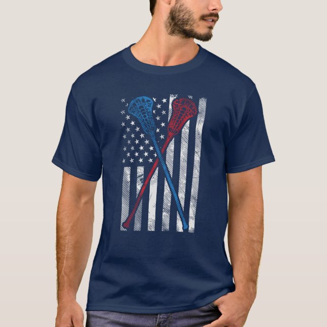 Lacrosse Team Personalisiert USA Flaggen und Flede T-Shirt (Vorderseite)