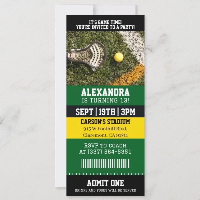 Lacrosse-Ticket Geburtstag Einladung (Vorderseite)