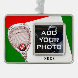 Lacrosse-Torhüter-Weihnachts-Sammelobjekt Rahmen-Ornament Silber