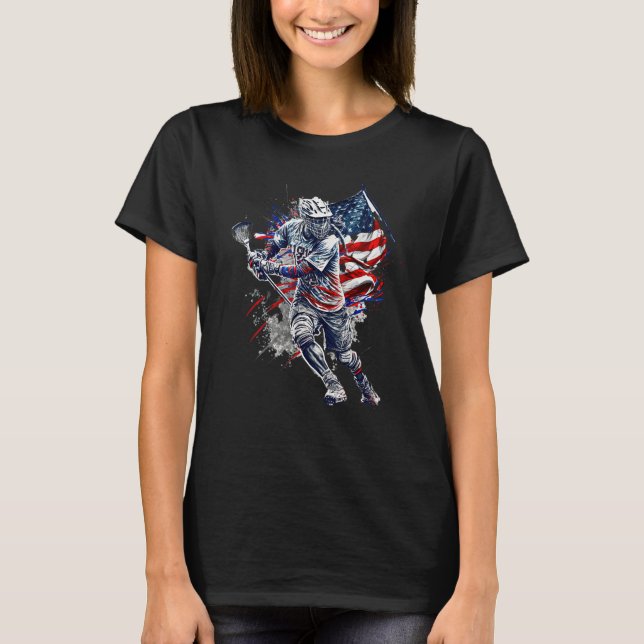 Lacrosse US Flag Lacrosse Player Helmet Sticks Män T-Shirt (Vorderseite)