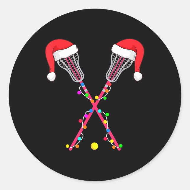 Lacrosse Weihnachtsmannmütze Weihnachtsbeleuchtung Runder Aufkleber (Vorderseite)