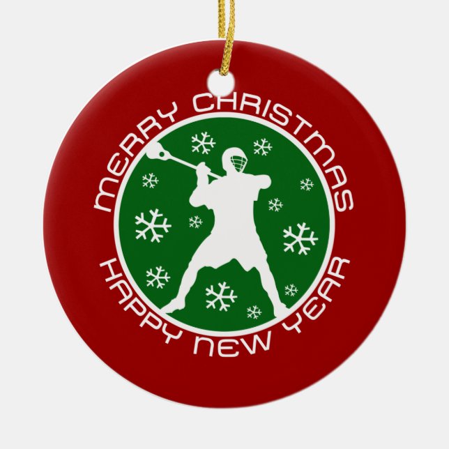 Lacrosse-Weihnachtsverzierung Keramik Ornament (Vorne)
