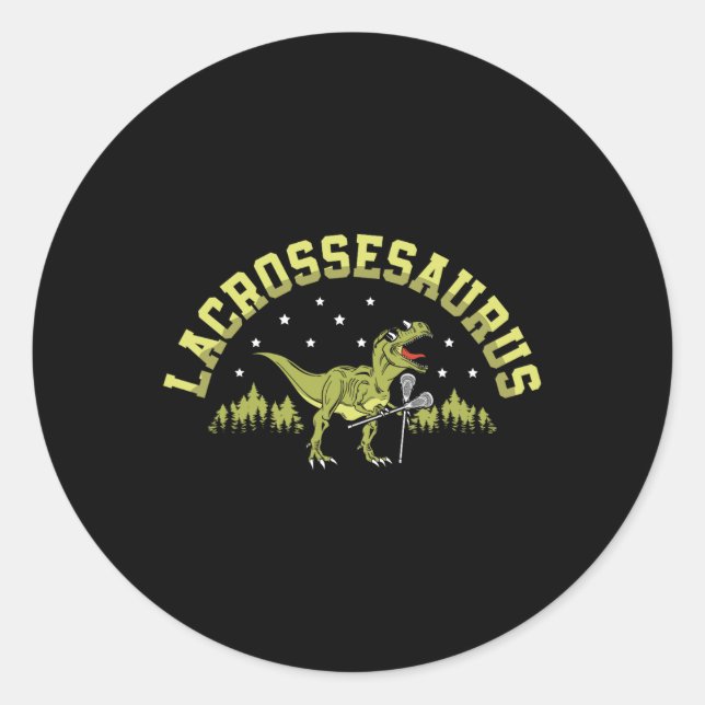 Lacrossesaurus Lacrosse Player Lax Lover Sport Din Runder Aufkleber (Vorderseite)