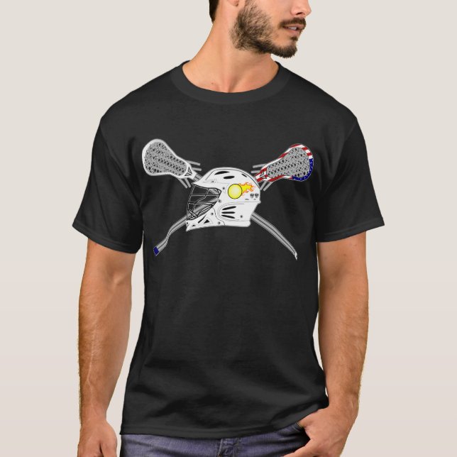 Lacrossestöcke mit Sturzhelm T-Shirt (Vorderseite)