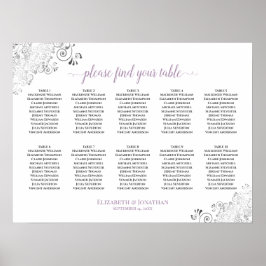 Lacy 10 Table Wedding Seating Chart White Lavender Poster