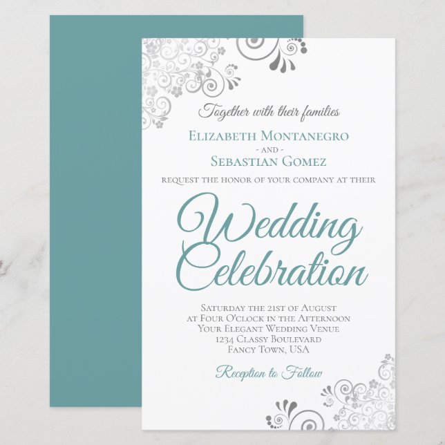 Lacy Aquamarin & White BUDGET Hochzeit laden zu gr (Vorne/Hinten)