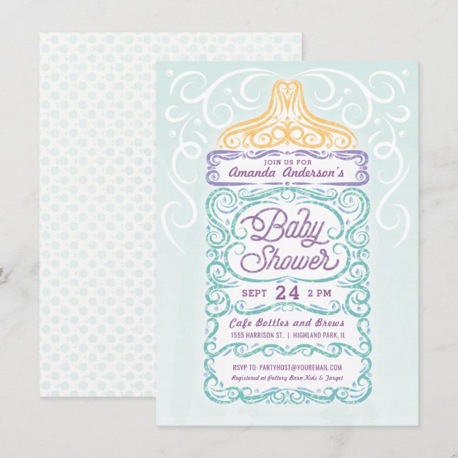 Lacy Baby Bottle Gender Neutral Dusche Einladung (Vorne/Hinten)
