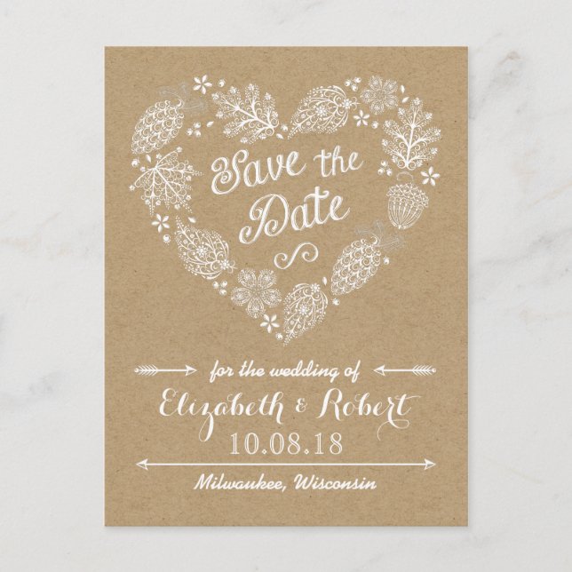 Lacy-Blätter - Rückgang der Liebe Save the Date Ankündigungspostkarte (Vorderseite)