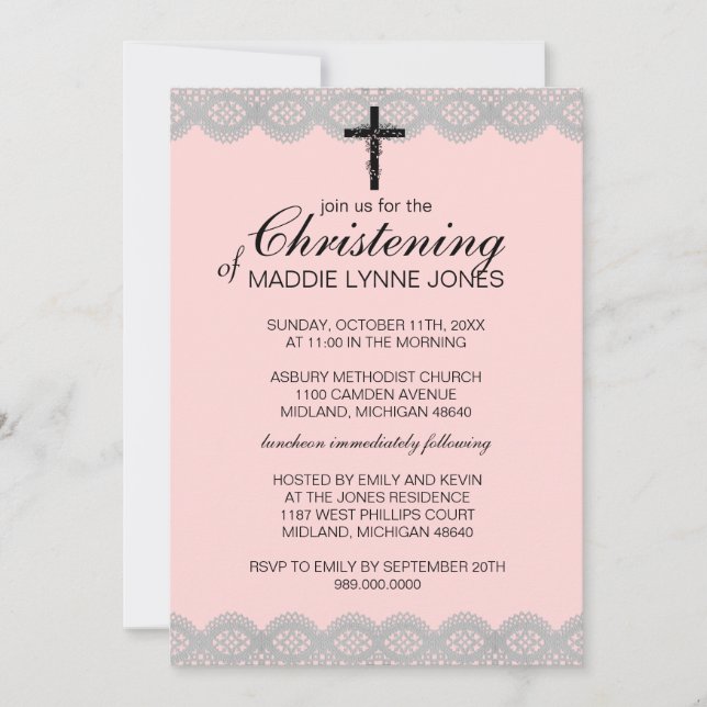 Lacy Christening, Baptême ou Dedication Invitation (Devant)