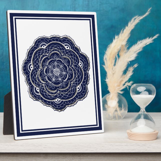 Lacy Crochet Look Doily Hand Drawing Blume Doodle  Fotoplatte (Seite)
