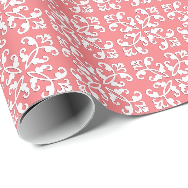 Lacy cutwork - weiß über Korallenrosa Geschenkpapier (Rolleneckpunkt)