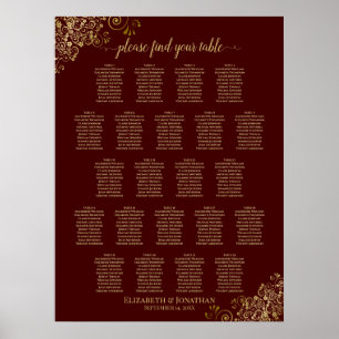 Lacy Gold 22 Table Wedding Seating Chart Brown Poster