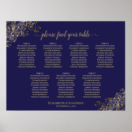 Lacy Gold 7 Table Wedding Chart Navy Blue Poster