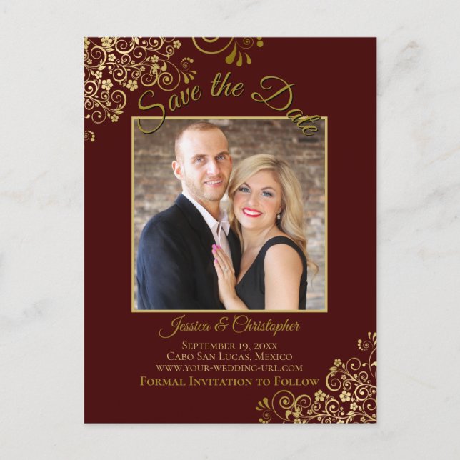 Lacy Gold auf Auburn Wedding Save the Date Foto Ankündigungspostkarte (Vorderseite)