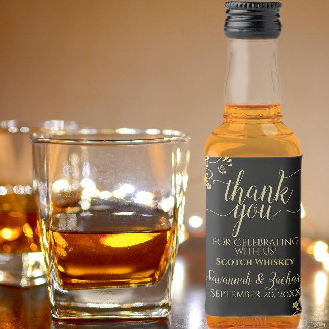 Lacy Gold auf Black Wedding Danke Mini Alkoholflaschenetikett (Von Creator hochgeladen)