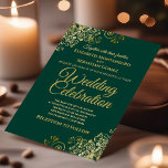 Lacy Gold auf Emerald Green Simple Elegante Weddin Einladung<br><div class="desc">Diese schöne Hochzeitseinladung zeichnet sich durch ein schlichtes und dennoch elegantes Design aus, das auf einem smaragdgrünen Hintergrund mit goldenen Imitaten und floralen Filigree-Rändern steht. Willkommen bei Ihren Gästen, um Ihren besonderen Hochzeitsfeiertag mit diesen wunderschönen, raffinierten Einladungen mit Goldtext zu teilen. Eine Hochzeit ist eine einmalige Feier in einem Leben...</div>