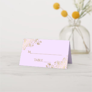 Lacy Gold auf Lilac Lila elegantes Hochzeitstil Platzkarte