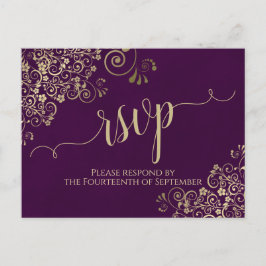 Lacy Gold Calligraphy Elegant Lila Wedding RSVP Postkarte
